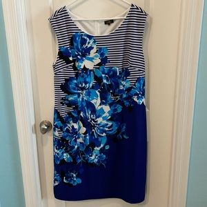NWOT Gorgeous Blue Striped Floral MIDI Dress SZ 16